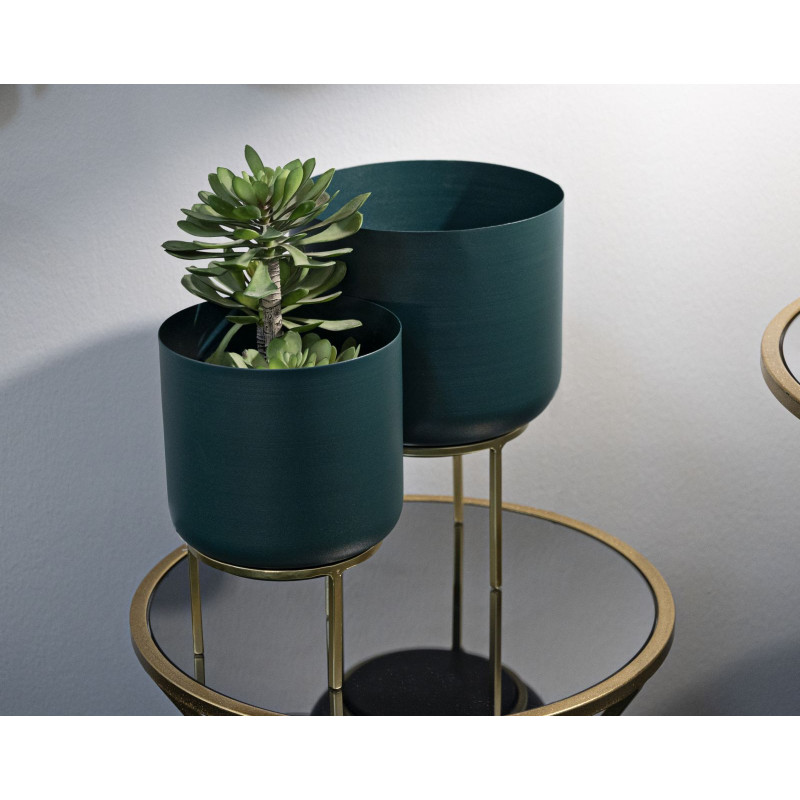 Cache-pot sur pied moderne chic Rond en Métal Vert Doré Grent (Lot de 2) 