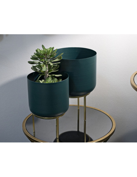 Cache-pot sur pied moderne chic Rond en Métal Vert Doré Grent (Lot de 2) 