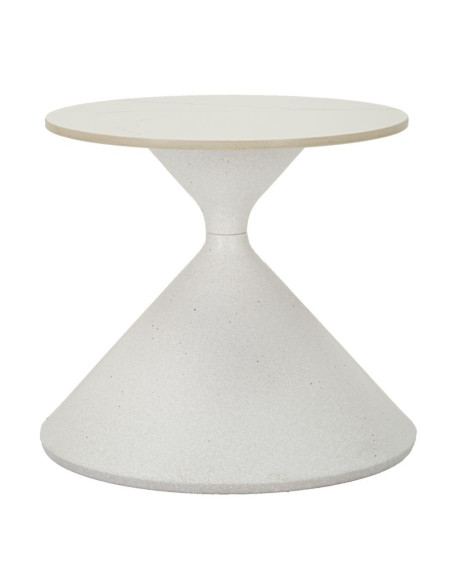 Petite Table basse minimaliste Ronde en Métal Céramique Blanc White 