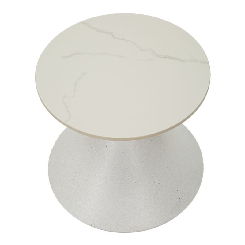 Petite Table basse minimaliste Ronde en Métal Céramique Blanc White 