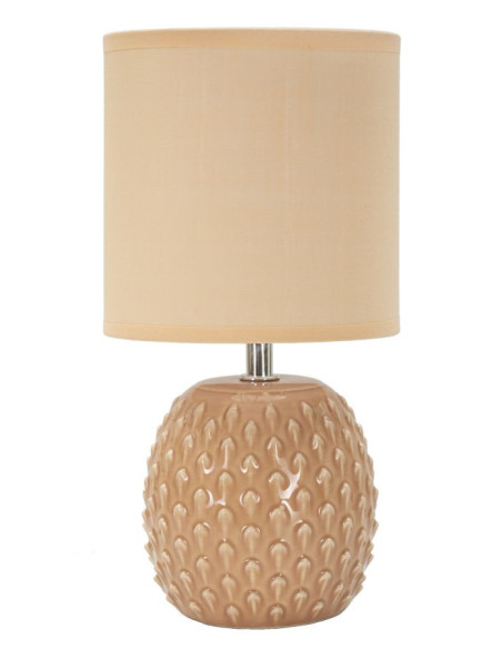 Petite Lampe à poser moderne Hauteur 27 cm en Céramique Tissu Pêche Métal Argenté Pontus 