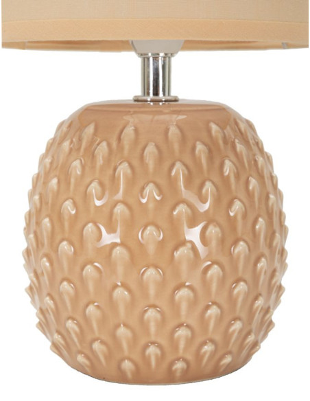 Petite Lampe à poser moderne Hauteur 27 cm en Céramique Tissu Pêche Métal Argenté Pontus 