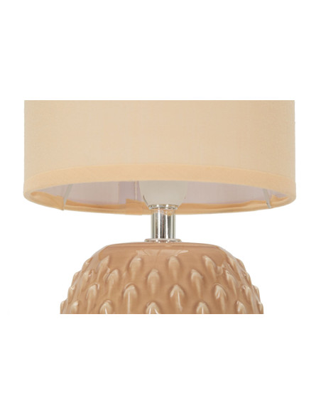 Petite Lampe à poser moderne Hauteur 27 cm en Céramique Tissu Pêche Métal Argenté Pontus 