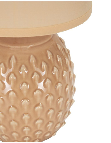 Petite Lampe à poser moderne Hauteur 27 cm en Céramique Tissu Pêche Métal Argenté Pontus 