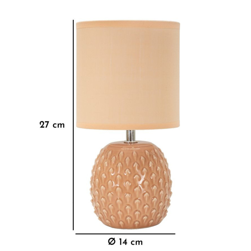 Petite Lampe à poser moderne Hauteur 27 cm en Céramique Tissu Pêche Métal Argenté Pontus 