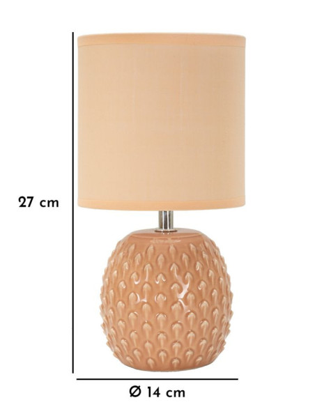 Petite Lampe à poser moderne Hauteur 27 cm en Céramique Tissu Pêche Métal Argenté Pontus 