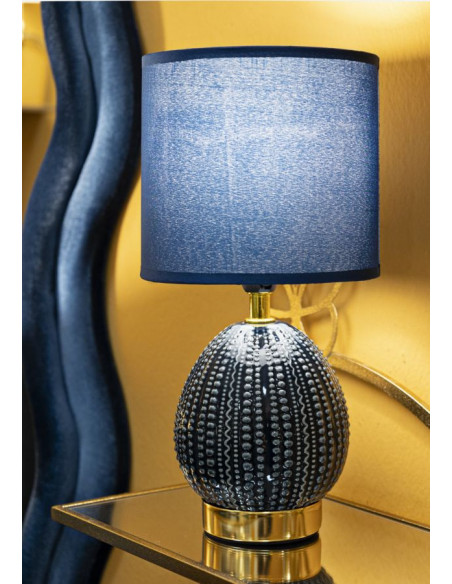 Lampe à poser moderne Hauteur 30 cm en Céramique Tissu Bleu Métal Doré Flavi Mauro Ferretti - 5