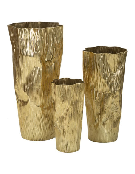 Grand Vase déco haut moderne Rond en Métal Doré Brillant Glolly Tris (Lot de 3) 