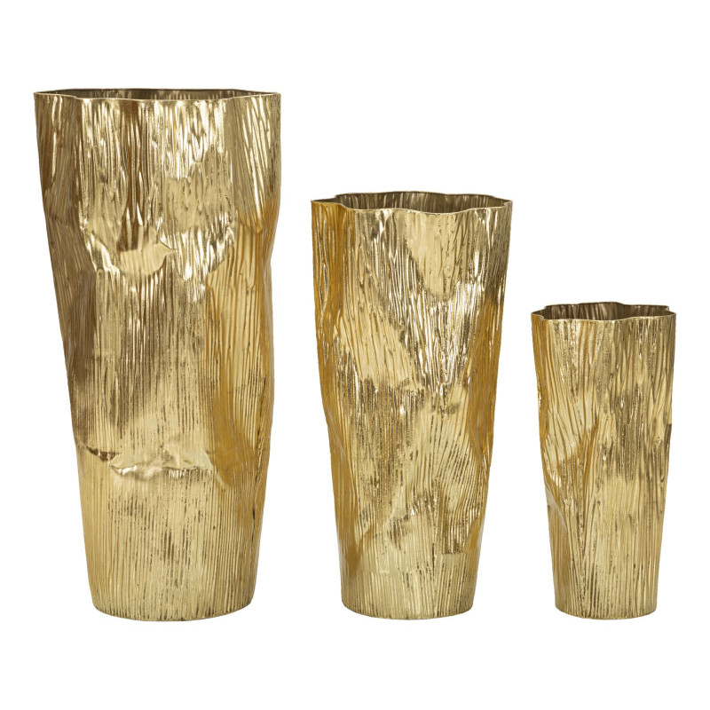 Grand Vase déco haut moderne Rond en Métal Doré Brillant Glolly Tris (Lot de 3) 