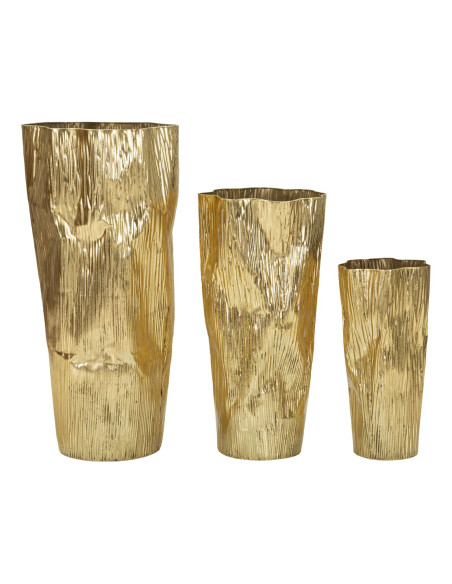 Grand Vase déco haut moderne Rond en Métal Doré Brillant Glolly Tris (Lot de 3) 