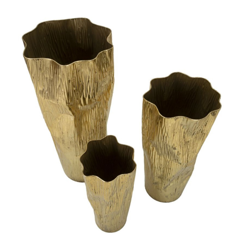 Grand Vase déco haut moderne Rond en Métal Doré Brillant Glolly Tris (Lot de 3) 