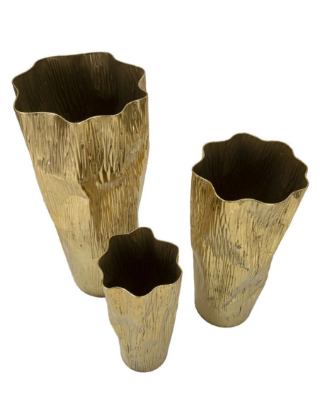 Grand Vase déco haut moderne Rond en Métal Doré Brillant Glolly Tris (Lot de 3) 