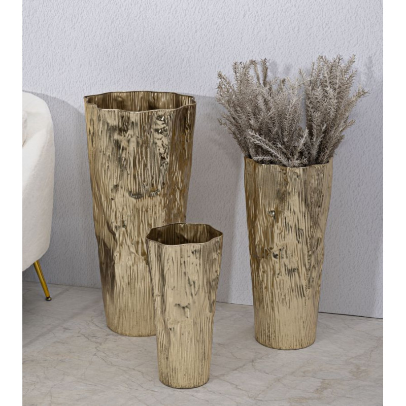 Grand Vase déco haut moderne Rond en Métal Doré Brillant Glolly Tris (Lot de 3) 