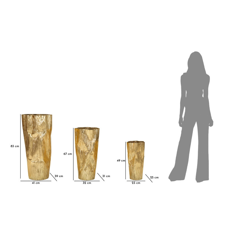 Grand Vase déco haut moderne Rond en Métal Doré Brillant Glolly Tris (Lot de 3) 