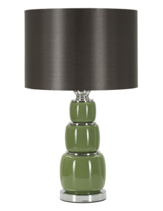 Lampe à poser moderne chic Hauteur 55 cm en Verre Vert Tissu Marron Métal Argenté Eva 