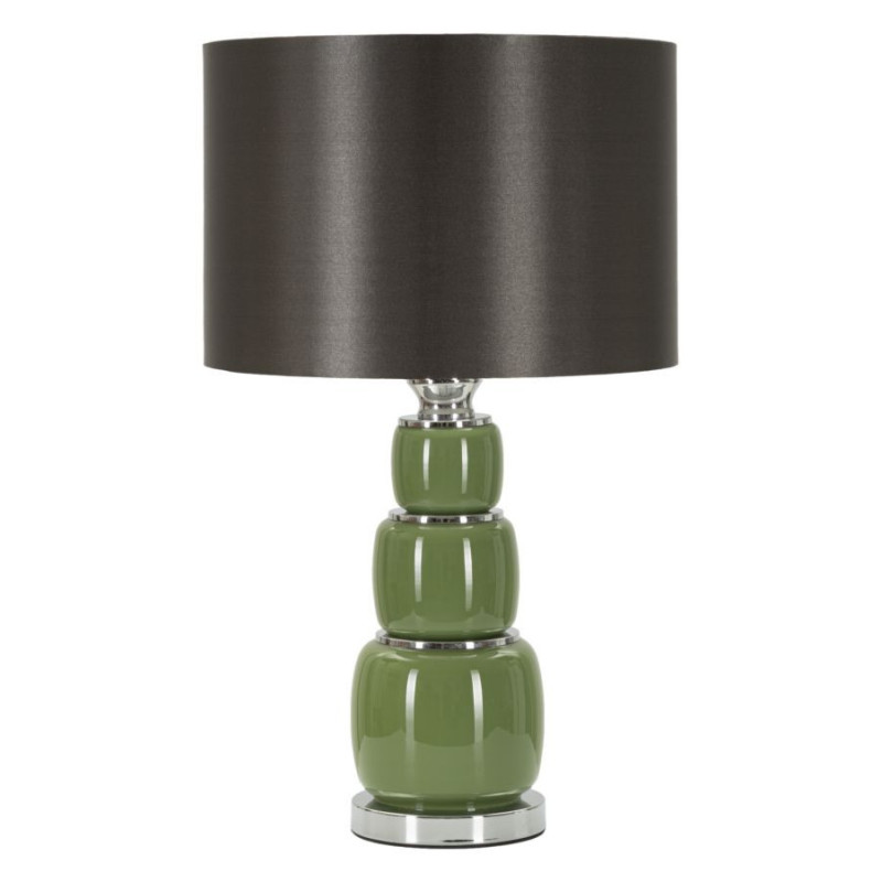 Lampe à poser moderne chic Hauteur 55 cm en Verre Vert Tissu Marron Métal Argenté Eva 