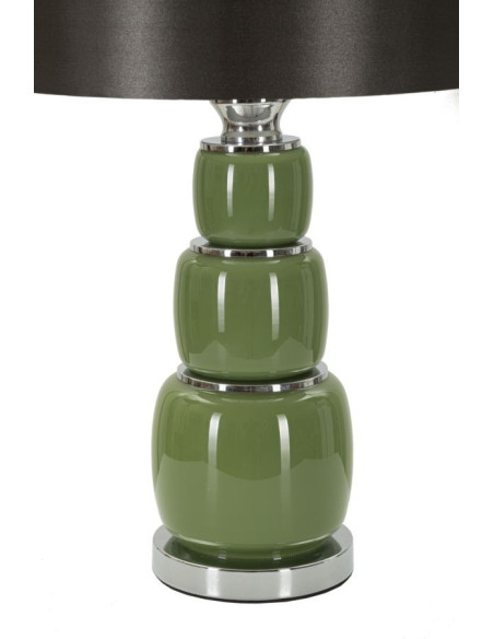 Lampe à poser moderne chic Hauteur 55 cm en Verre Vert Tissu Marron Métal Argenté Eva 