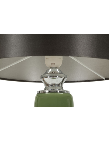 Lampe à poser moderne chic Hauteur 55 cm en Verre Vert Tissu Marron Métal Argenté Eva 