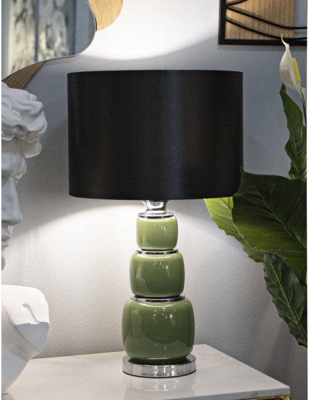 Lampe à poser moderne chic Hauteur 55 cm en Verre Vert Tissu Marron Métal Argenté Eva 