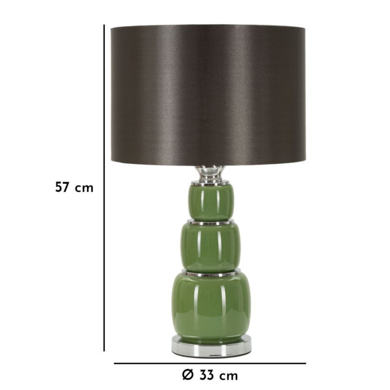 Lampe à poser moderne chic Hauteur 55 cm en Verre Vert Tissu Marron Métal Argenté Eva 