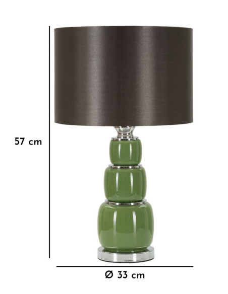Lampe à poser moderne chic Hauteur 55 cm en Verre Vert Tissu Marron Métal Argenté Eva 