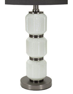 Grande Lampe à poser moderne Hauteur 57 cm en Céramique Blanc Brillant Tissu Gris Métal Argenté Brighty 