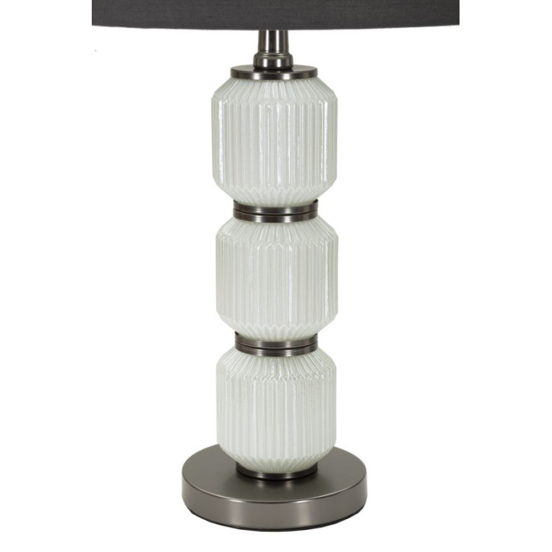 Grande Lampe à poser moderne Hauteur 57 cm en Céramique Blanc Brillant Tissu Gris Métal Argenté Brighty 