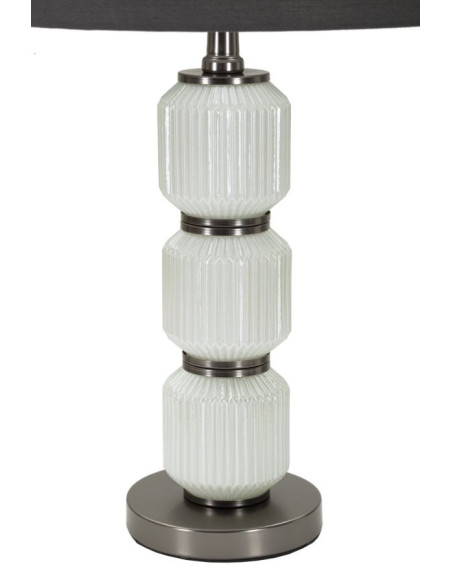 Grande Lampe à poser moderne Hauteur 57 cm en Céramique Blanc Brillant Tissu Gris Métal Argenté Brighty 