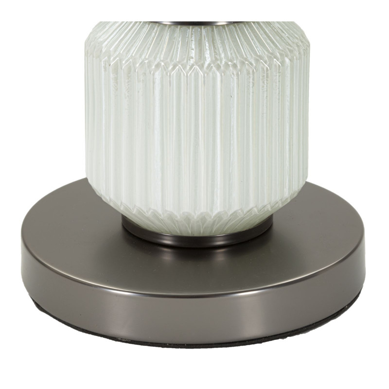 Grande Lampe à poser moderne Hauteur 57 cm en Céramique Blanc Brillant Tissu Gris Métal Argenté Brighty 