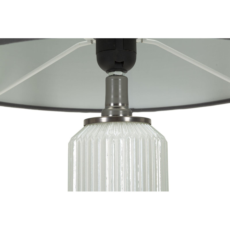 Grande Lampe à poser moderne Hauteur 57 cm en Céramique Blanc Brillant Tissu Gris Métal Argenté Brighty 