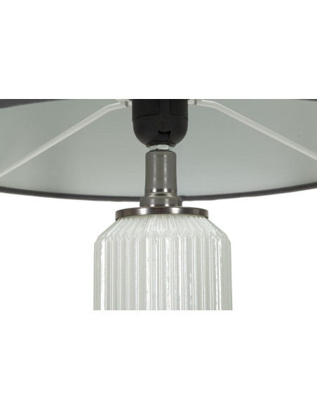 Grande Lampe à poser moderne Hauteur 57 cm en Céramique Blanc Brillant Tissu Gris Métal Argenté Brighty 