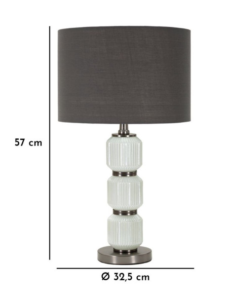 Grande Lampe à poser moderne Hauteur 57 cm en Céramique Blanc Brillant Tissu Gris Métal Argenté Brighty 