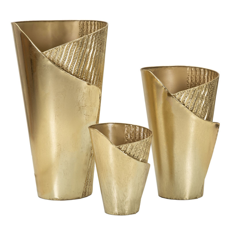 Grand Vase déco haut moderne Rond en Métal Doré Flosty Tris (Lot de 3) 