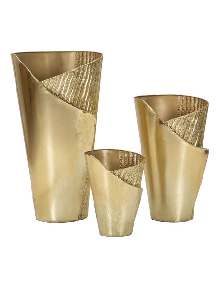 Grand Vase déco haut moderne Rond en Métal Doré Flosty Tris (Lot de 3) 