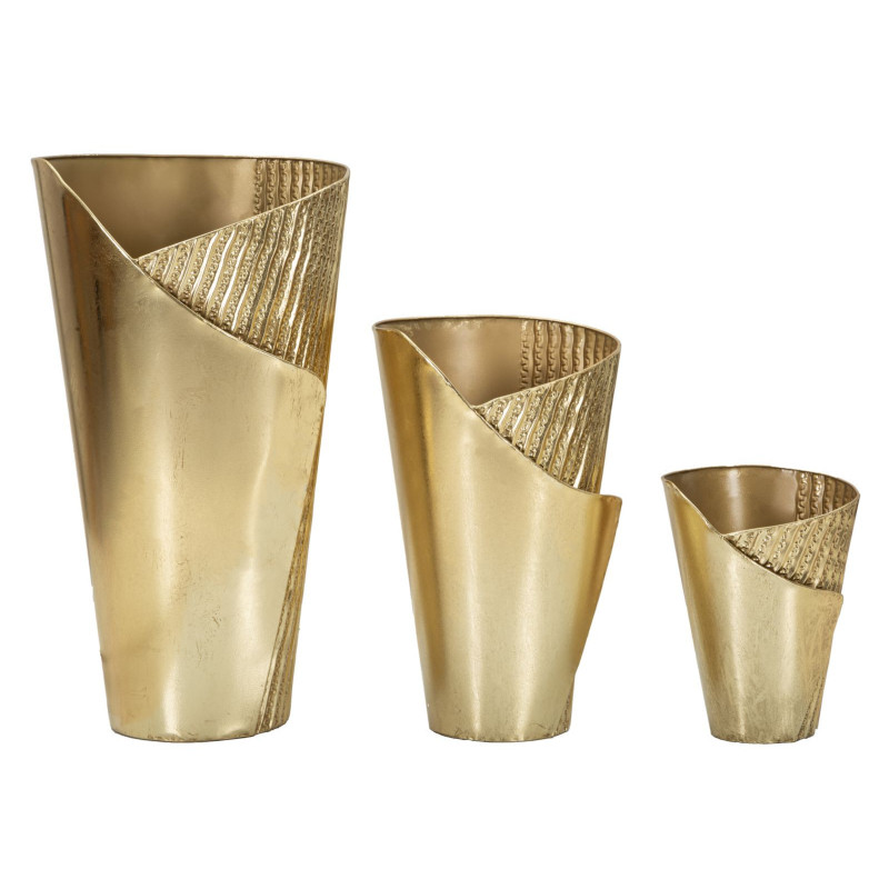 Grand Vase déco haut moderne Rond en Métal Doré Flosty Tris (Lot de 3) 