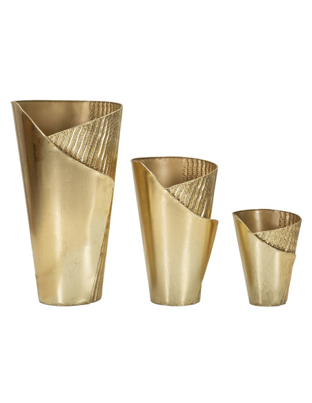 Grand Vase déco haut moderne Rond en Métal Doré Flosty Tris (Lot de 3) 