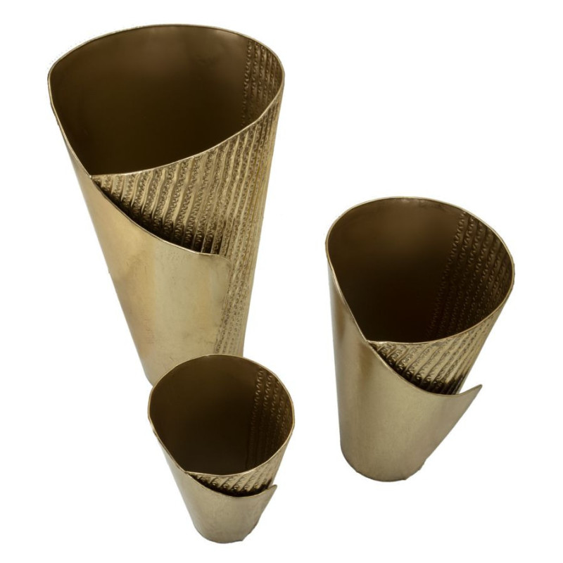 Grand Vase déco haut moderne Rond en Métal Doré Flosty Tris (Lot de 3) 