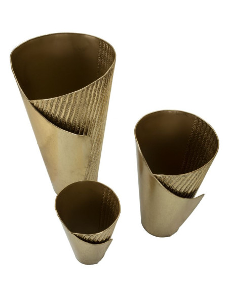 Grand Vase déco haut moderne Rond en Métal Doré Flosty Tris (Lot de 3) 