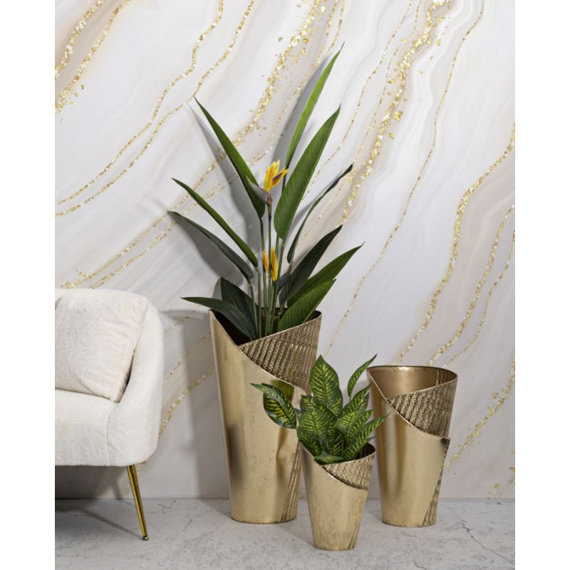Grand Vase déco haut moderne Rond en Métal Doré Flosty Tris (Lot de 3) 