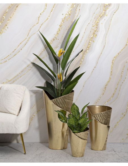 Grand Vase déco haut moderne Rond en Métal Doré Flosty Tris (Lot de 3) 