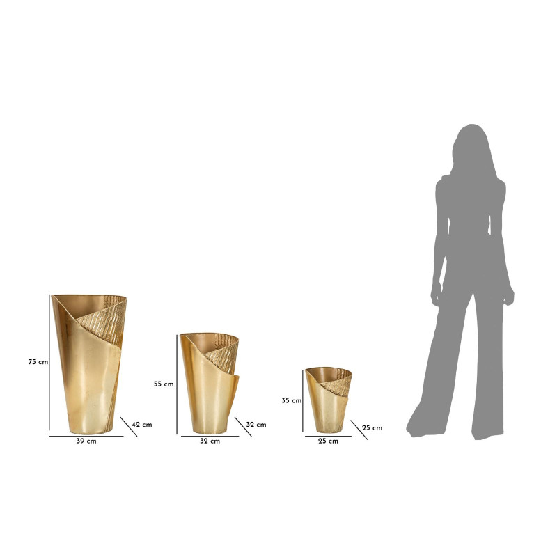 Grand Vase déco haut moderne Rond en Métal Doré Flosty Tris (Lot de 3) 