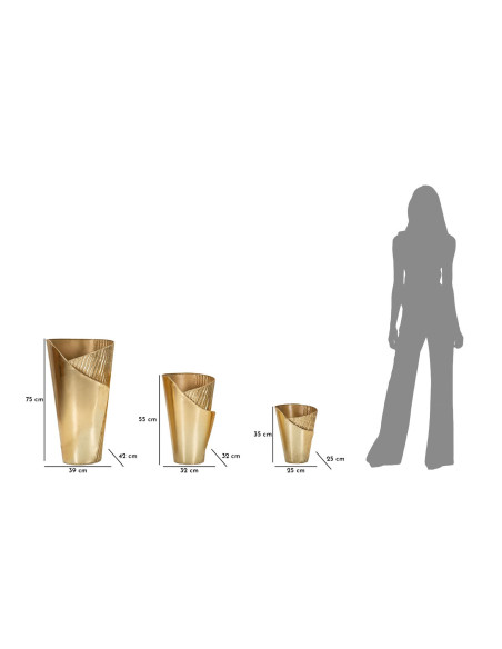 Grand Vase déco haut moderne Rond en Métal Doré Flosty Tris (Lot de 3) 