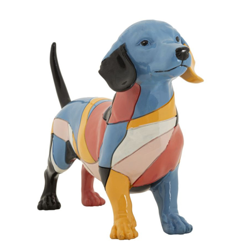 Grande Statuette déco Chien Basset 32 cm en Résine Motif abstrait coloré Rubic Mauro Ferretti - 1