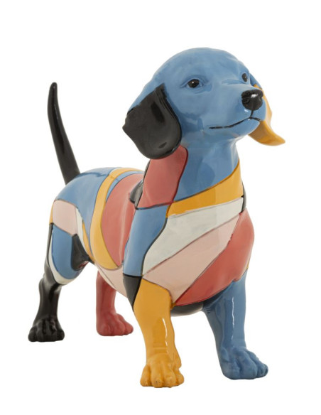 Grande Statuette déco Chien Basset 32 cm en Résine Motif abstrait coloré Rubic Mauro Ferretti - 1