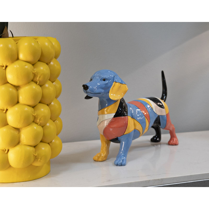 Grande Statuette déco Chien Basset 32 cm en Résine Motif abstrait coloré Rubic Mauro Ferretti - 7