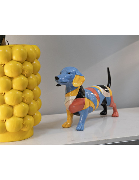 Grande Statuette déco Chien Basset 32 cm en Résine Motif abstrait coloré Rubic Mauro Ferretti - 7