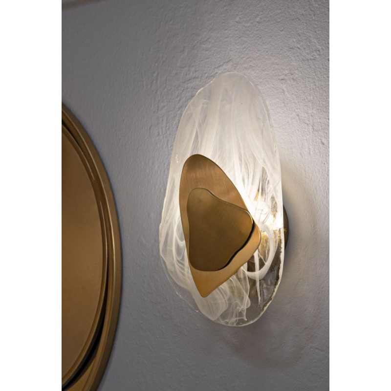 Applique murale originale Galets Hauteur 31 cm en Verre Blanc Métal Doré Ocean 