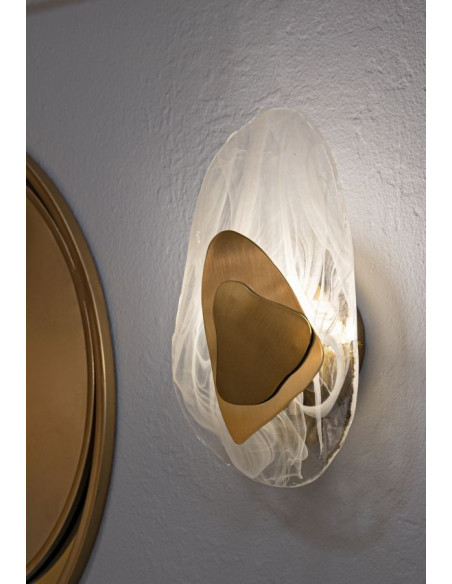Applique murale originale Galets Hauteur 31 cm en Verre Blanc Métal Doré Ocean 