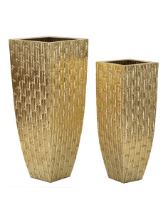 Grand Vase déco haut moderne XXL Carré en Métal Doré Gliss Coppia (Lot de 2) 