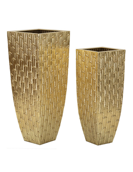 Grand Vase déco haut moderne XXL Carré en Métal Doré Gliss Coppia (Lot de 2) 
